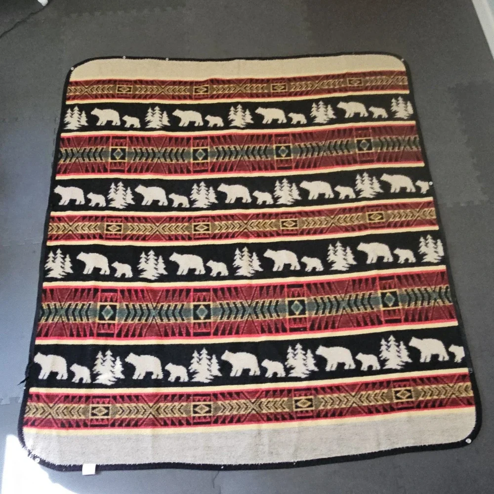 Vintage Earth Ragz Throw Blanket Southwestern Aztec Black Bear 66x62